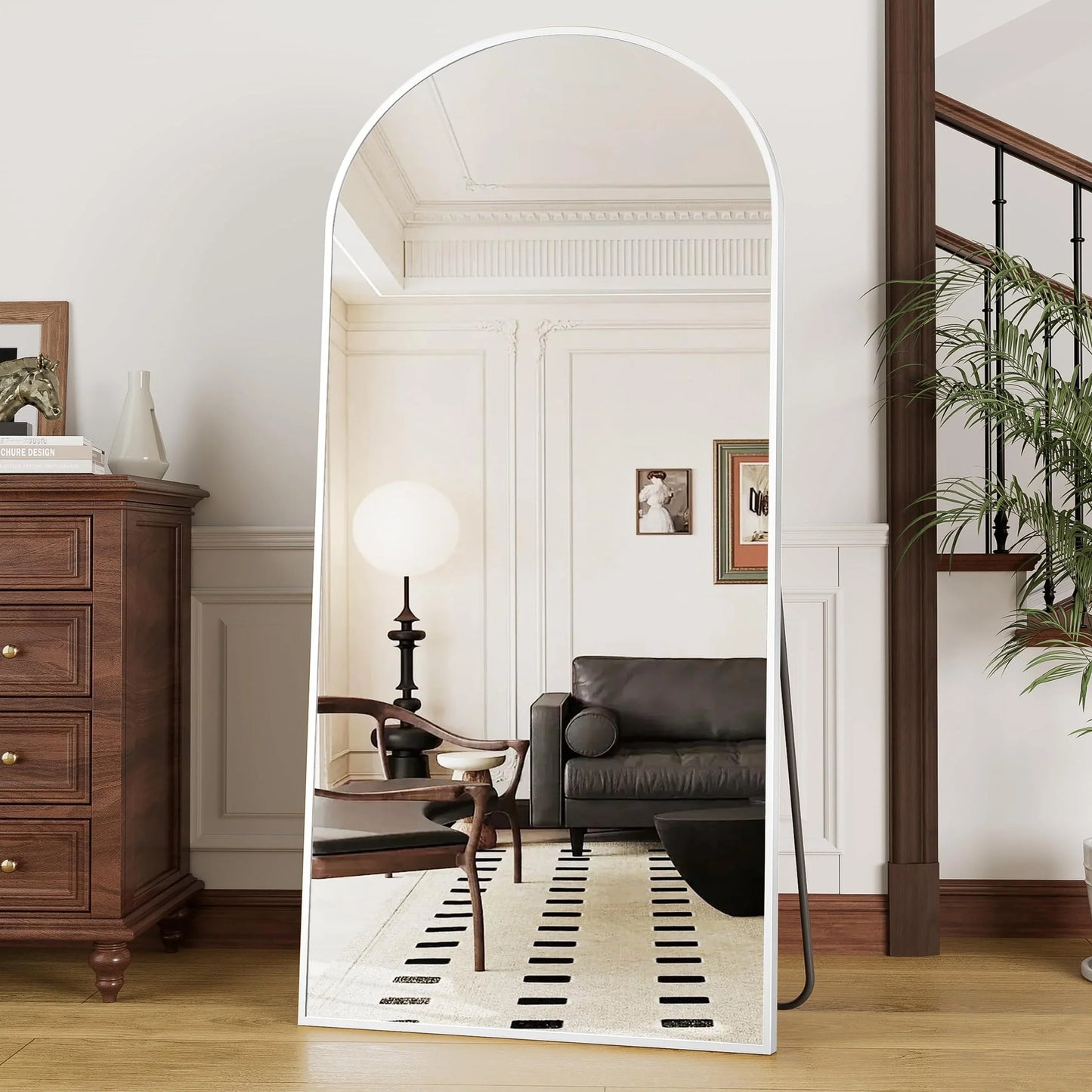 OGCAU Floor Full Length Mirror, 56"x20" Arched Full Body Mirror, Hanging or Leaning, Standing, Wall Mounted with Aluminum Frame for Bedroom Living Room, White - Jlhbookstore.store