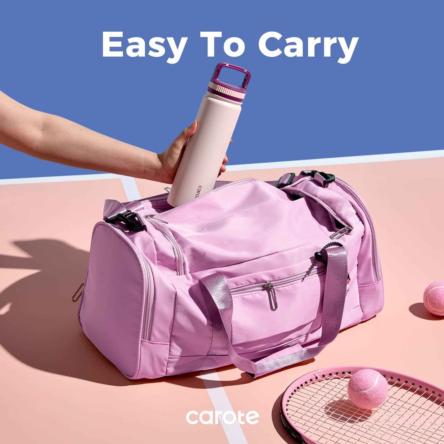 CAROTE 3-Pack Insulated Stainless Steel Water Bottles with Upgraded Leakproof Tech, Travel Coffee Tumplers with Straw, 34/24/24 oz Heart Paradise Straw Tumbler Set of Three (Blue)