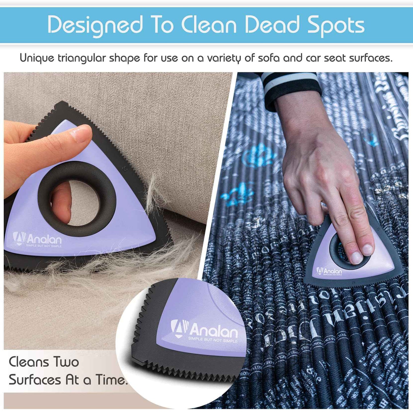 Analan Mini Pet Hair Remover for Car Detailing Supplies, Carpet Dog Hair Remover for Car Interior, Triangle Dog Hair Remover for Auto Detailing, Couch, Furniture, Lint, Carpet (Jet Black)