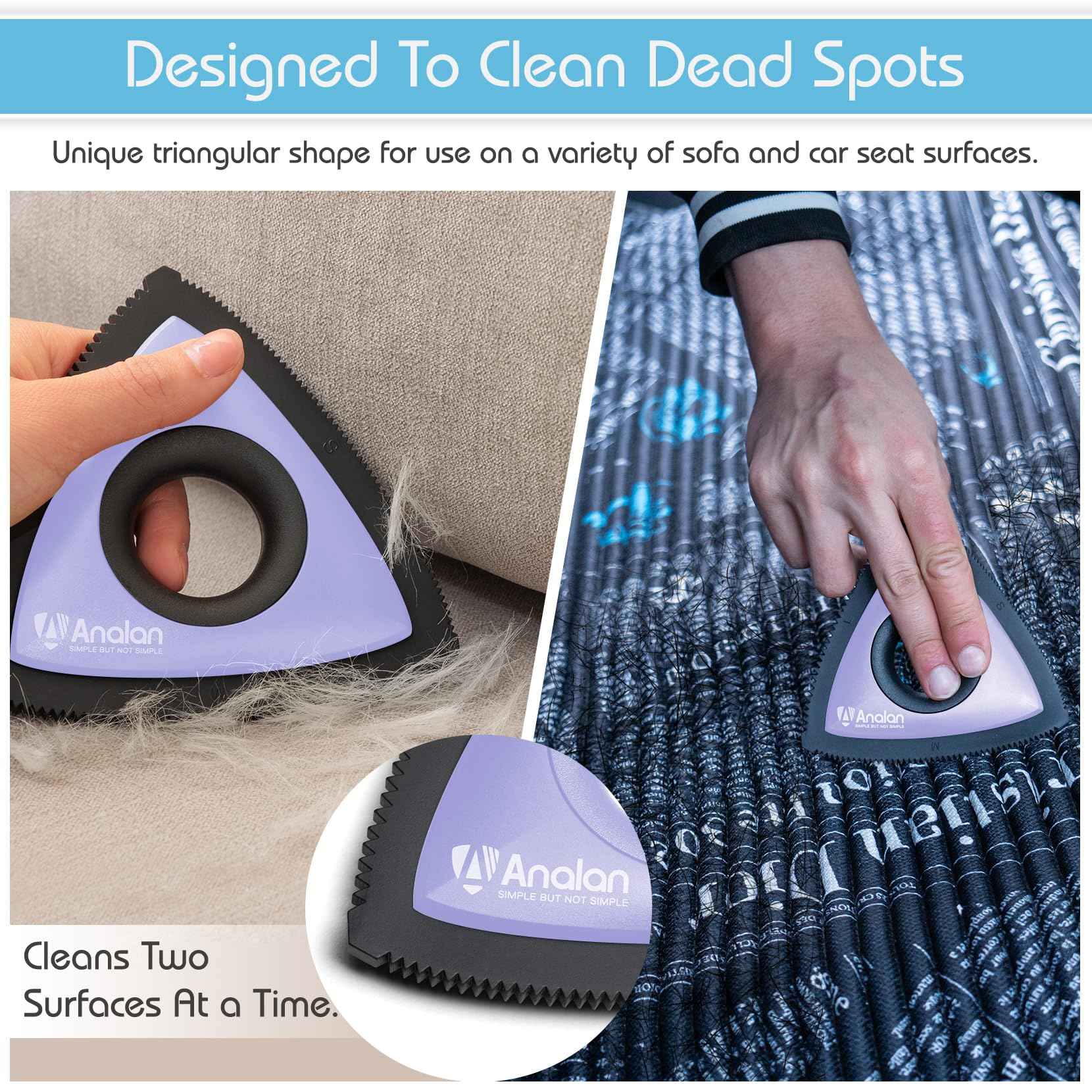 Analan Mini Pet Hair Remover for Car Detailing Supplies, Carpet Dog Hair Remover for Car Interior, Triangle Dog Hair Remover for Auto Detailing, Couch, Furniture, Lint, Carpet (Jet Black)