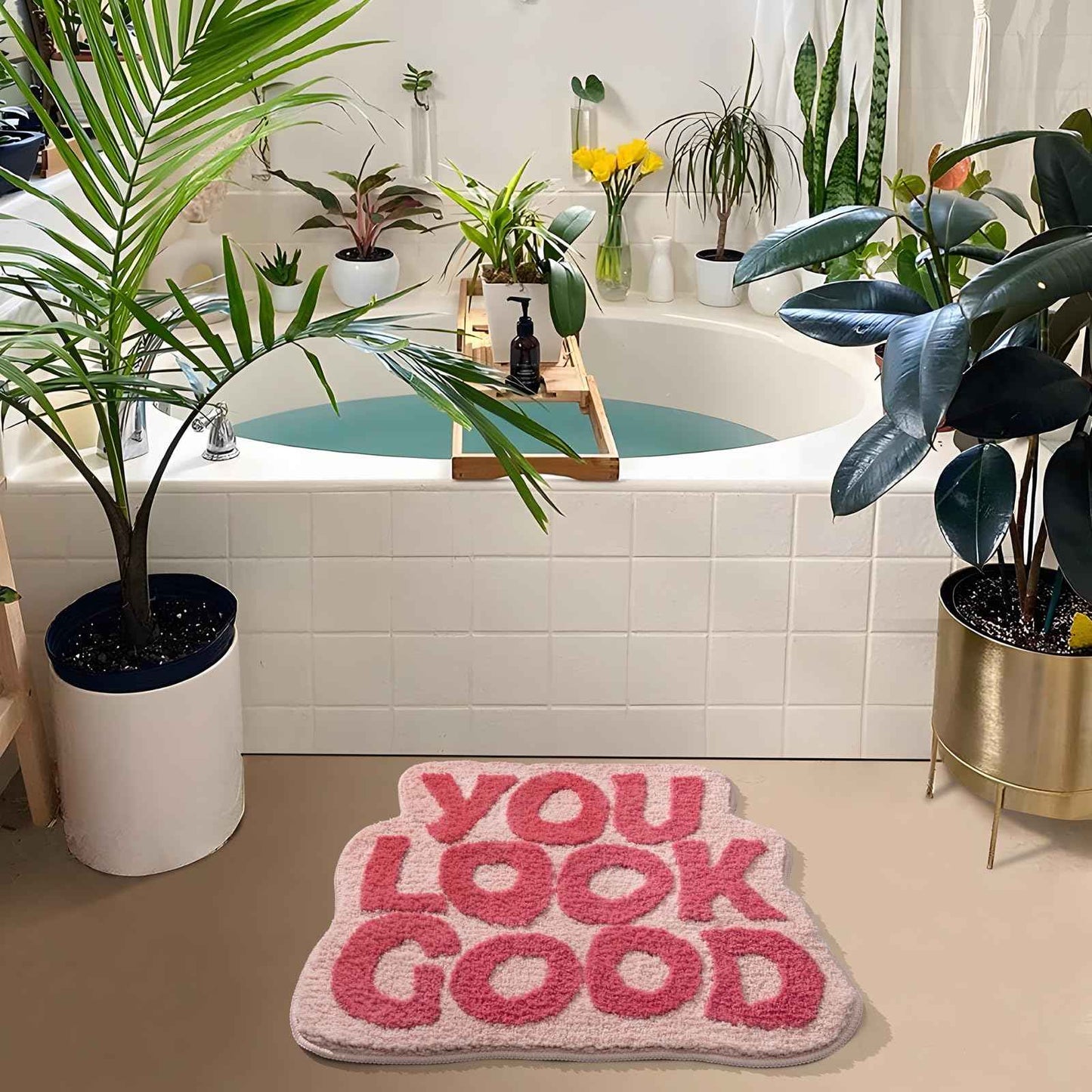 You Look Good Bath Mat Green Bathroom Rugs Funny Cute Bathroom Decor Preppy Small Cool Rug Non Slip Microfiber Washable Absorbent Shower Rug, 25”x21”…