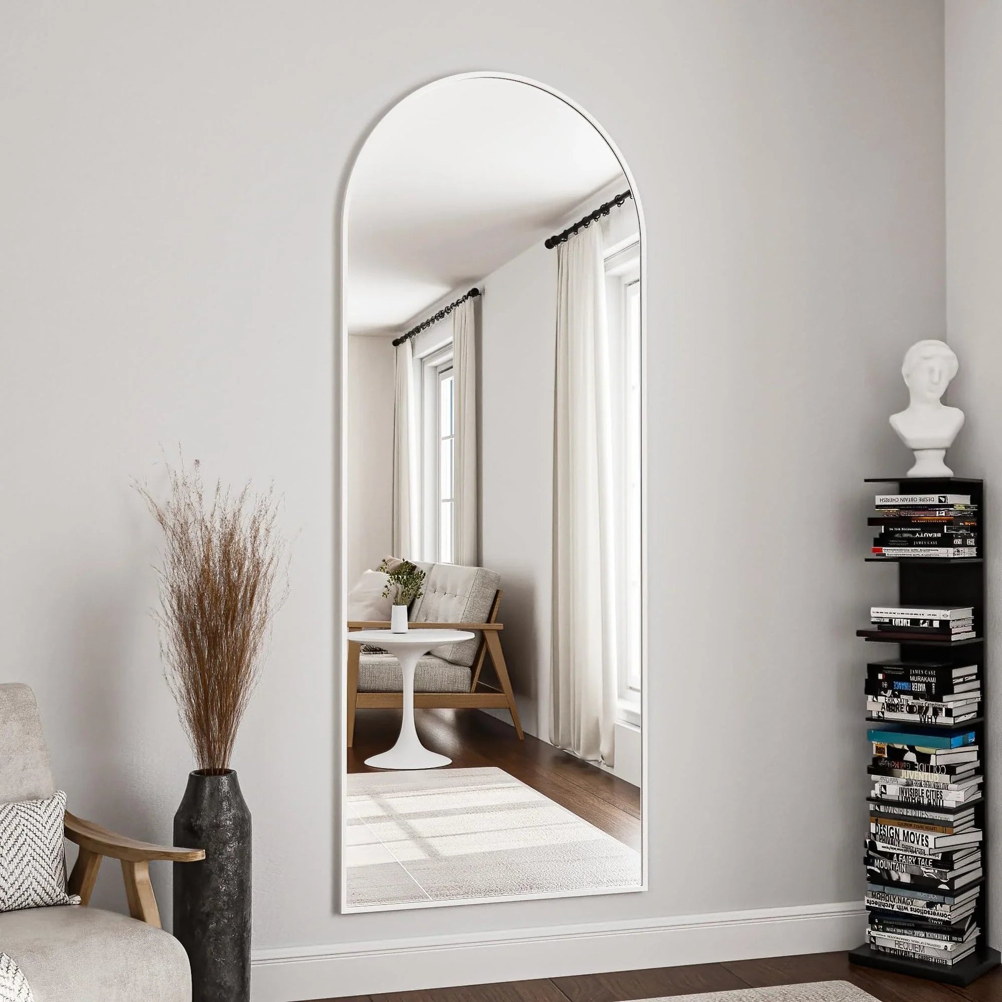 OGCAU Floor Full Length Mirror, 56"x20" Arched Full Body Mirror, Hanging or Leaning, Standing, Wall Mounted with Aluminum Frame for Bedroom Living Room, White jlhbookstore.store
