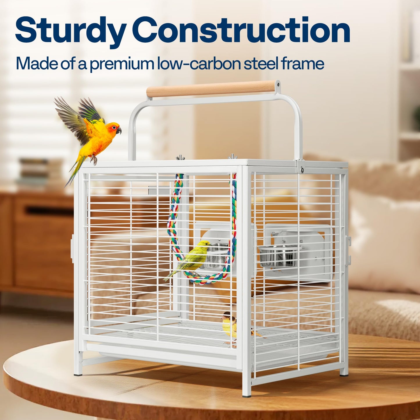 VIVOHOME 19 Inch Wrought Iron Bird Travel Carrier Cage for Parrots Conures Lovebird Cockatiel Parakeets Black