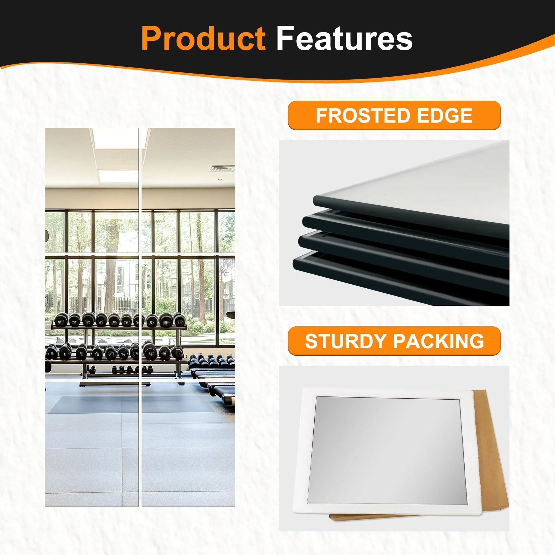 Delma Home Gym Mirrors, 12'' x 12'' Glass Mirror Tiles (16 PCS), Square Large Wall Mirror for Home Gym, Bedroom, Door,Bathroom, Frameless Mirror Sets - Jlhbookstore.store