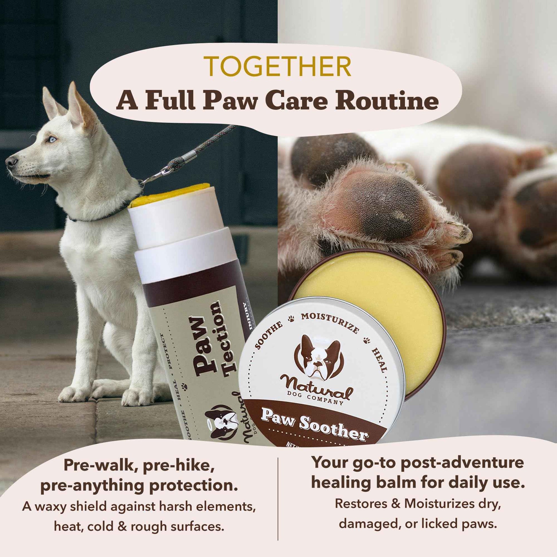 Natural Dog Company Paw Soother Balm & Wax 2 oz Stick – Nourishing Paw Care with Coconut & Hempseed Oils + Calendula – Soothes Dry, Cracked Pads – Lick-Safe & Weather Protective