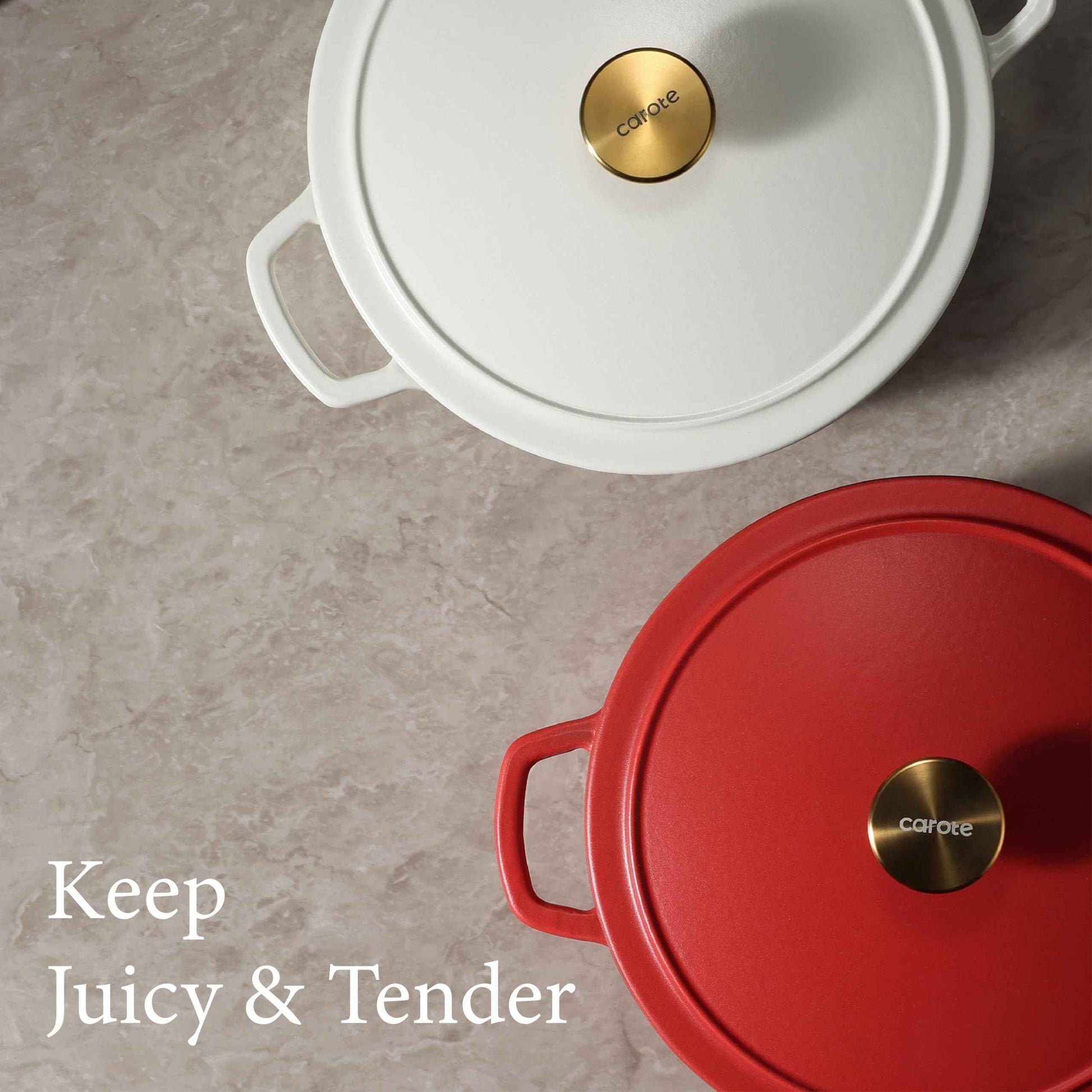 CAROTE Cast Iron Dutch Oven Pot with Lid, Enameled Dutch Oven for Sourdough Bread Baking, Dual Handles, Heavy-Duty Cast Iron Pot, 5QT, White