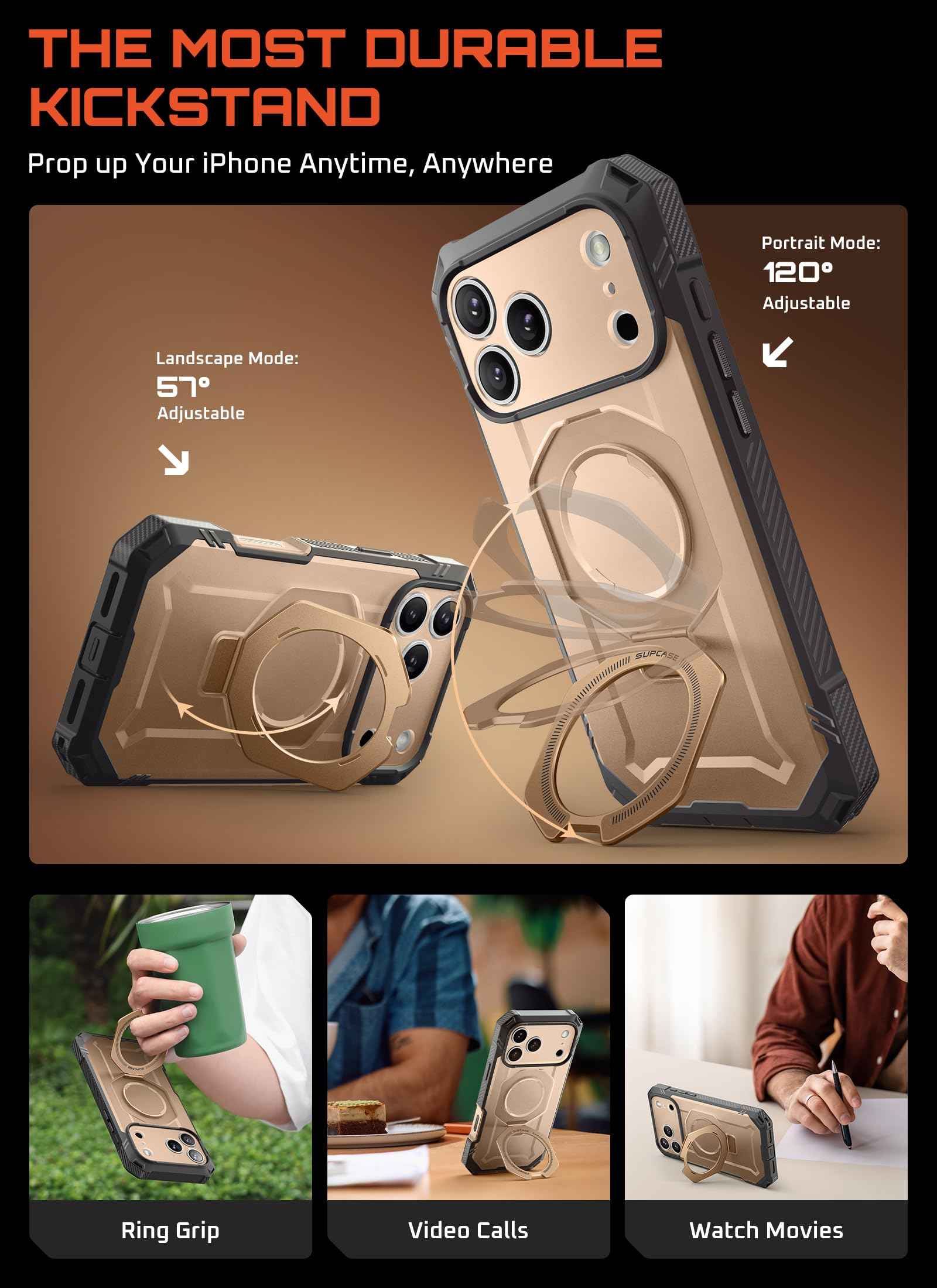 SUPCASE for iPhone 17 Pro Max Case (UBGrip Pro), [Built-in Tempered Glass Screen Protector & Stand] [Camera Control Cover] [Compatible with MagSafe] Full Body Heavy Duty Magnetic Phone Case, Coral