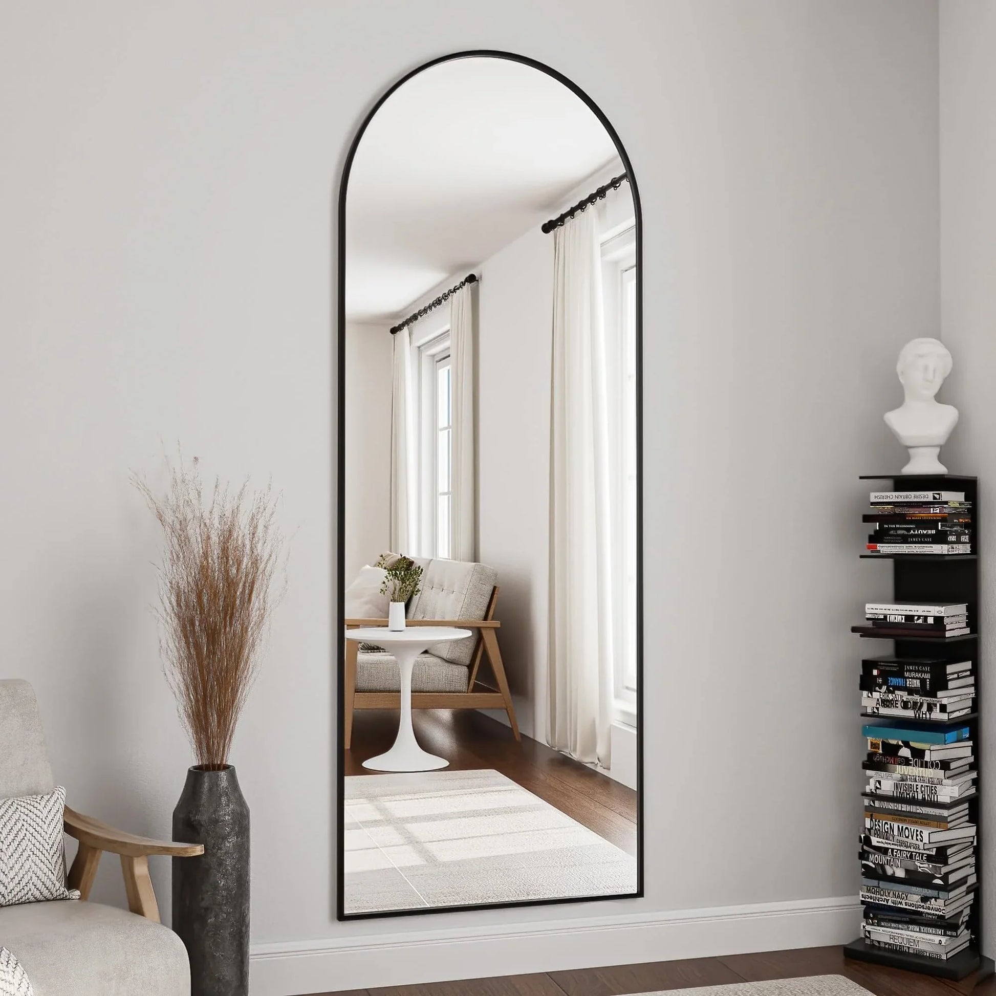 OGCAU Floor Full Length Mirror, 56"x20" Arched Full Body Mirror, Hanging or Leaning, Standing, Wall Mounted with Aluminum Frame for Bedroom Living Room, White - Jlhbookstore.store