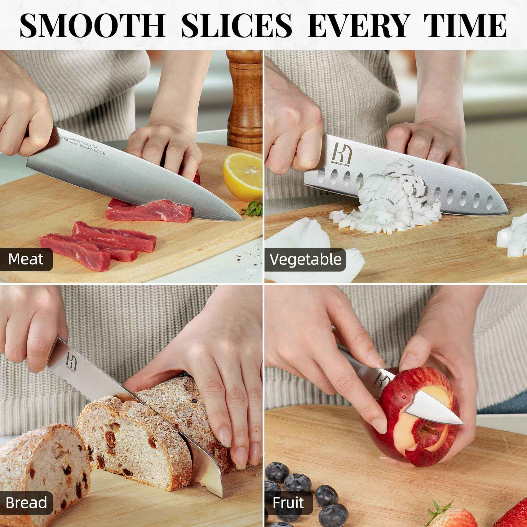 Knife Set Premium, Japanese 14 Pcs Kitchen Knife Block Set Enduring Razor Sharp High Carbon Stainless Steel, Black Chef Knives Set with Built-in Sharpener and Quality Acacia Wood Block