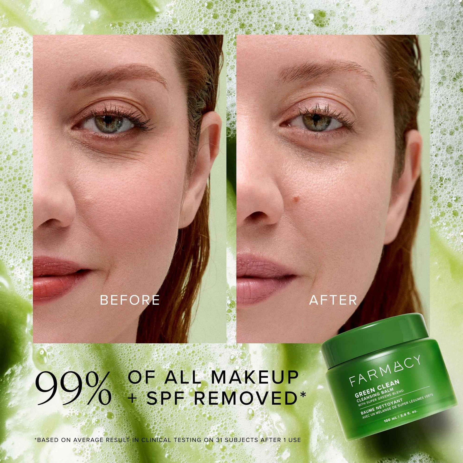 Farmacy Makeup Remover Cleansing Balm - Green Clean Waterproof Makeup Remover + Oil Based Cleanser - Gentle Exfoliating Double Cleanser - Melts From Balm to Milky Lather (50ml)