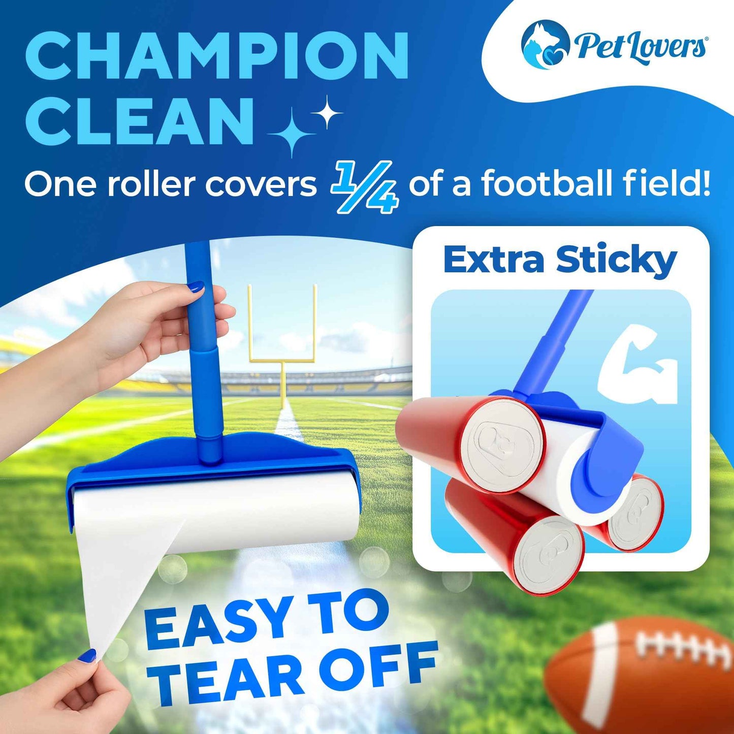 PetLovers Extra Sticky Lint Roller Mega Value Set 450 Sheets for Pet Hair Removal and Clothes, Dog and Cat Lint Remover 5 Pack