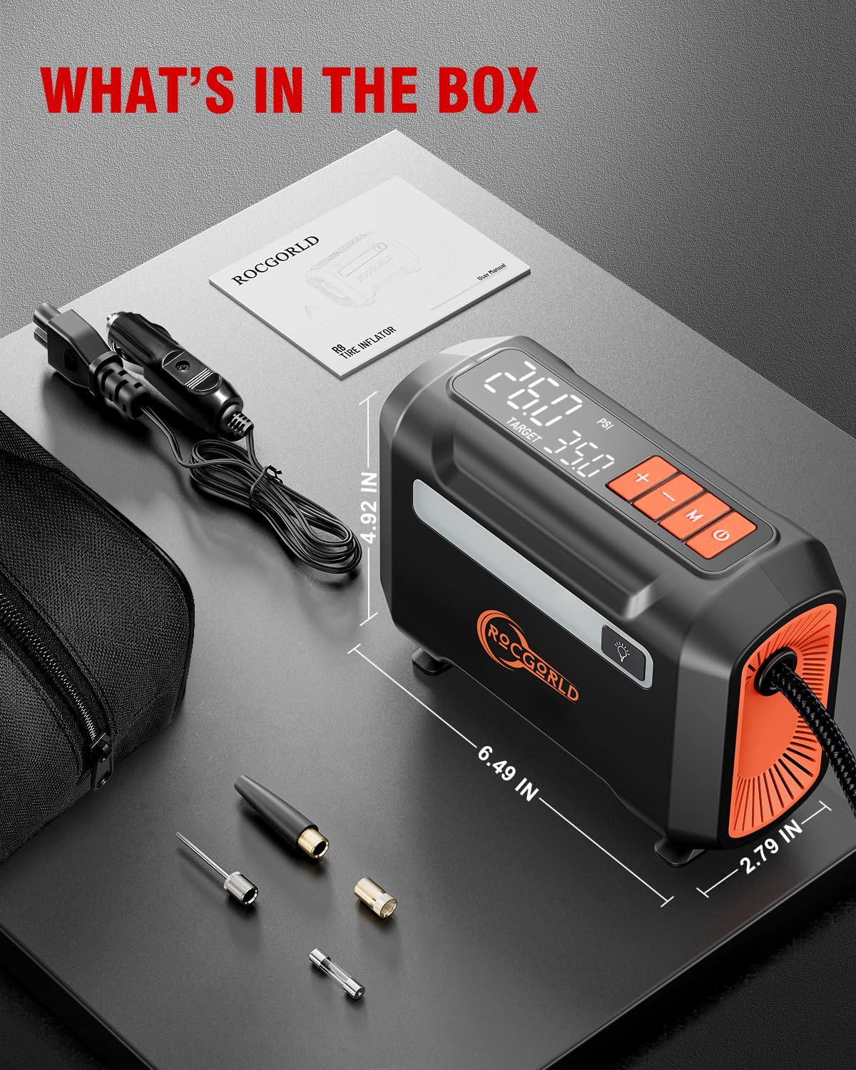 R8 Tire Inflator Portable Air Compressor, DC 12V Air Compressor Portable with Large Dual Digital Screen, 3X Faster Inflation Air Pump for Car, Bike, Ball, Motor