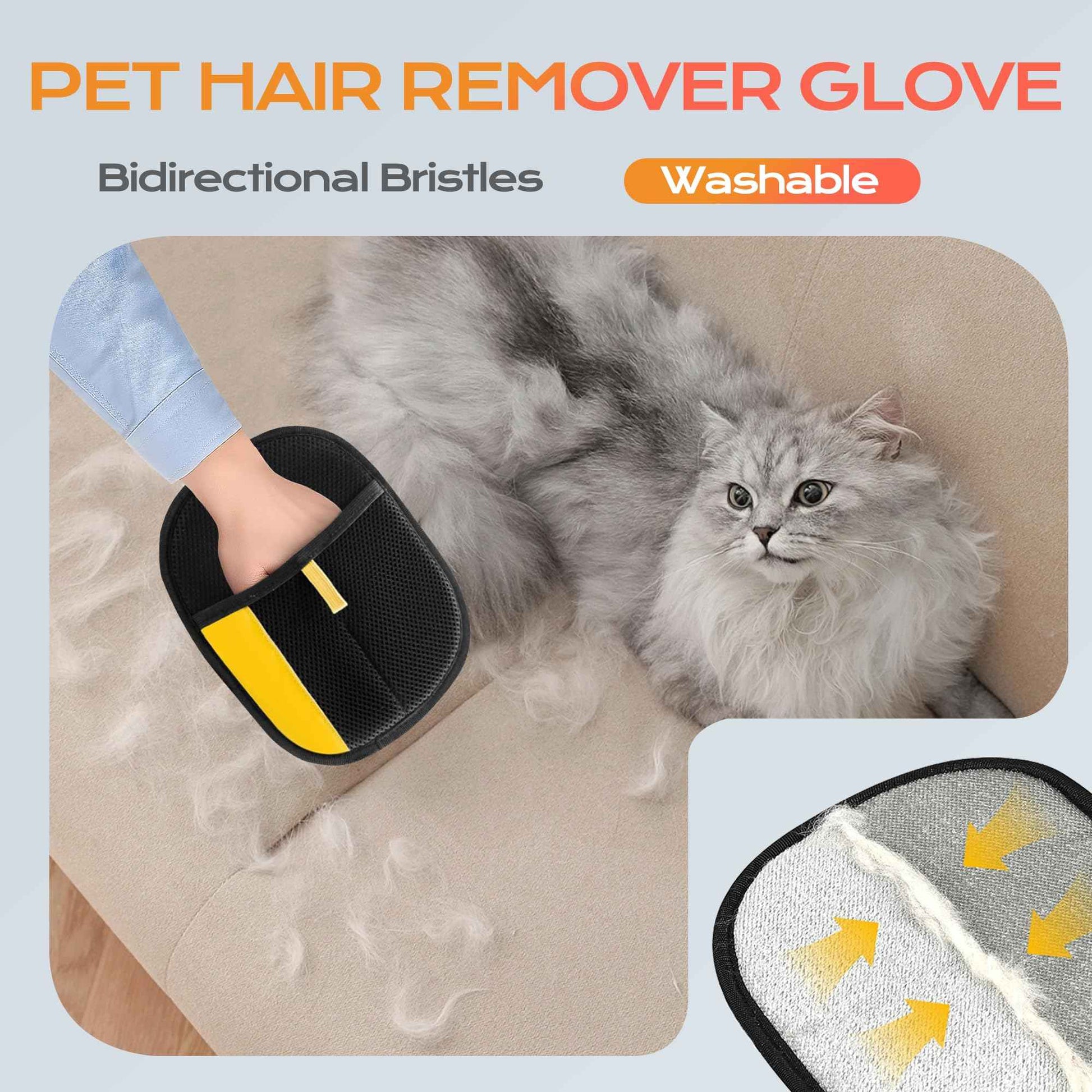 2 PCS Pet Hair Removal Glove - Electrostatic Magic Brush Pet Hair Remover Tool, Grooming Gloves for Dog and Cat， Reusable Fur Catch Glove for Couch,Furniture,Car,Carpet
