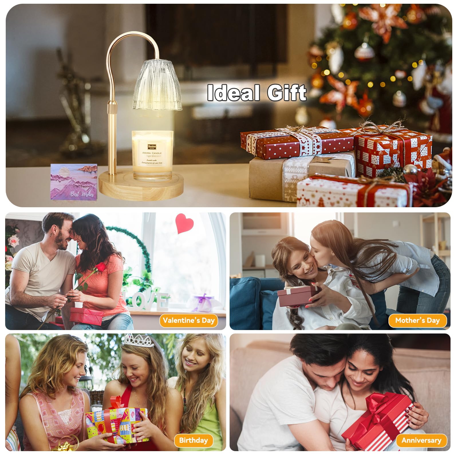 Candle Warmer Lamp with 3 Bulbs, Adjustable Height Dimmable Candle Warmer with Timer, Candle Lamp with Charming Gift Box Ribbon,Birthday Gifts for Women Mom, House Warming Gifts New Home Decor jlhbookstore.store