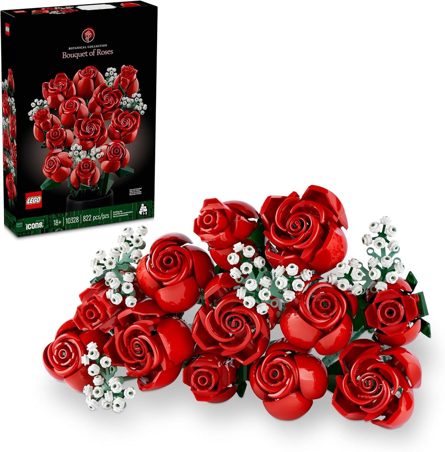 LEGO Botanicals Bouquet of Roses Artificial Flowers - Fake Red Roses Building Set for Adults, Ages 18+ - Gifts for Anniversary for Women & Men - Home Decor for Table Display - 10328