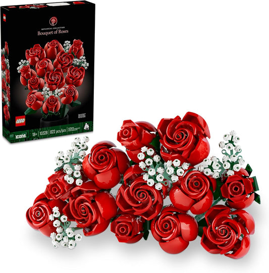 LEGO Botanicals Bouquet of Roses Artificial Flowers - Fake Red Roses Building Set for Adults, Ages 18+ - Gifts for Anniversary for Women & Men - Home Decor for Table Display - 10328