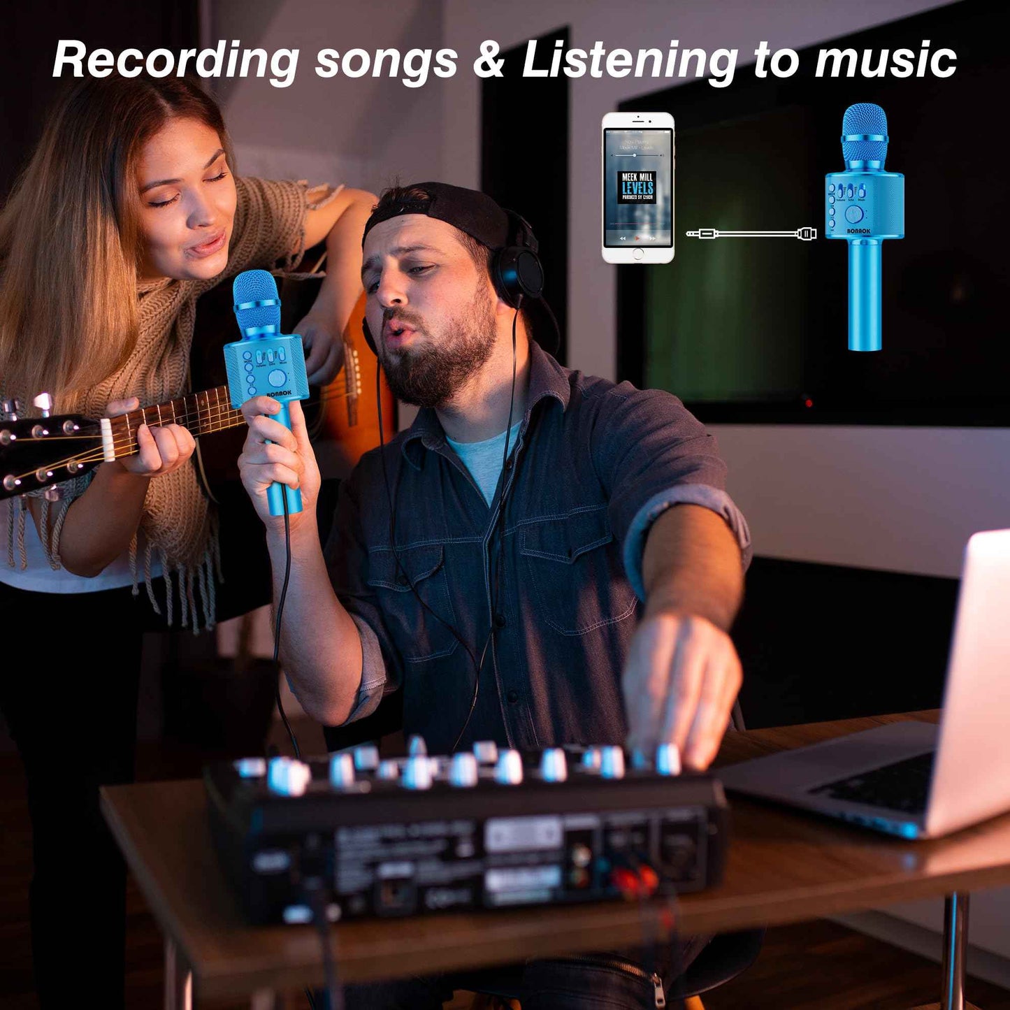 BONAOK Wireless Bluetooth Karaoke Microphone, Portable Toy Microphone for Singing, Gifts to Girls Boys Kids Adults All Age Q37（Bright Purple）