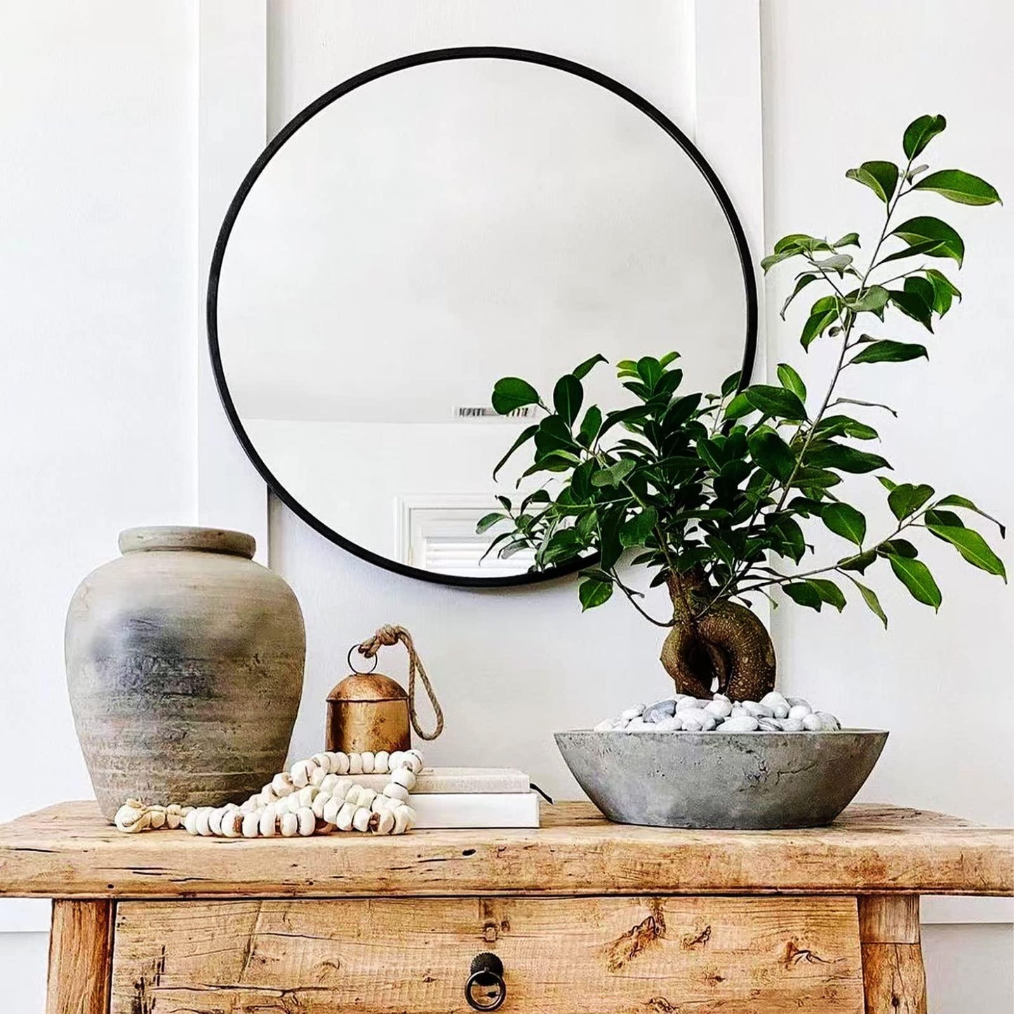 HARRITPURE Round Mirror 30 Black Wall Mounted Circle Mirrors Vanity Mirror with Brushed Aluminum Alloy Frame Modern Decoration for Bathroom, Living Room, Vanity, Bedroom, Entryway - Jlhbookstore.store