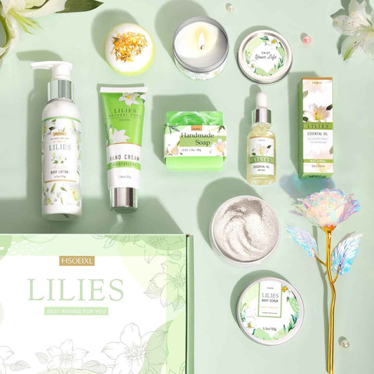 Gifts for Women, Birthday Gifts for Women, Bath and Body Gifts Set, Lilies Self Care Set,Christmas Mothers Day Relaxing Spa Basket for Mom, Grandma, Girlfriend, Sister, Friends