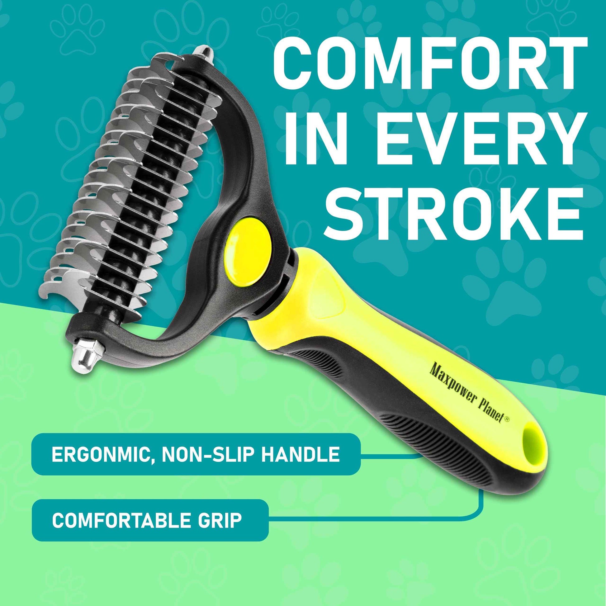 Maxpower Planet Pet Grooming Brush - Double Sided Shedding and Dematting Undercoat Rake Comb for Dogs and Cats,Extra Wide (B1 - Rake, Gloves & Comb, Large)