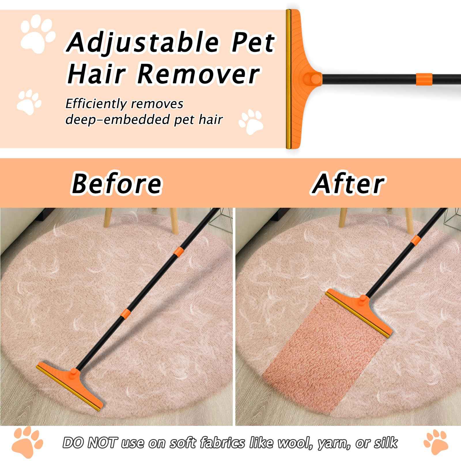 Carpet Rake for Pet Hair Removal - Reusable Pet Hair Remover, 60” Adjustable Long Handle Cat Dog Carpet Rake Scraper with Patented Design, Dog Hair Rake Brush for Rugs, Mats