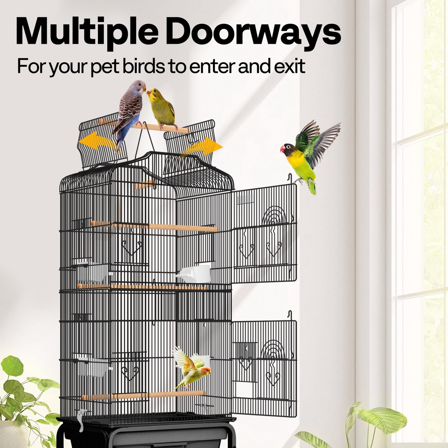 VIVOHOME 64 Inch Bird Cage with Play Top and Rolling Stand for Parrots Conures Lovebird Cockatiel Parakeets Gray