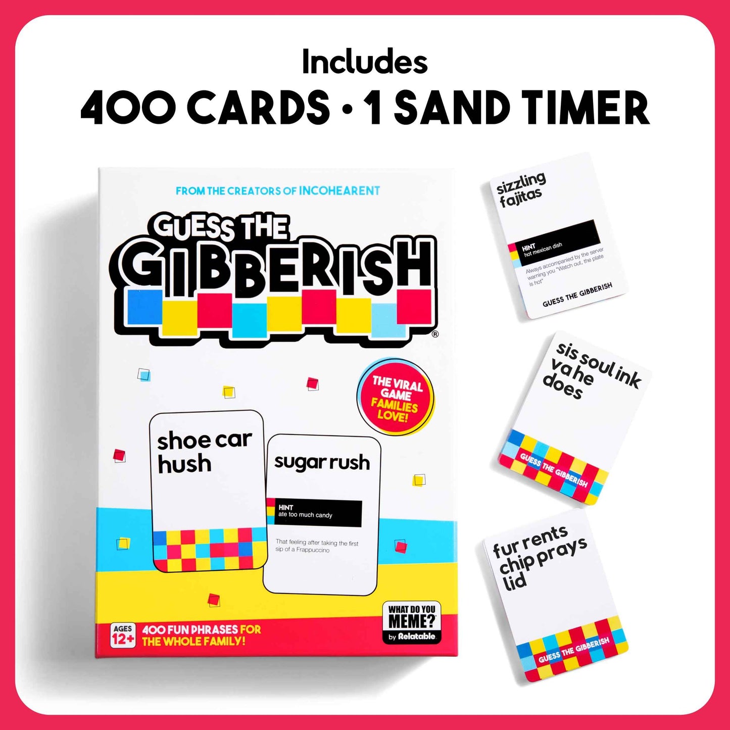Guess The Gibberish Card Game for Families by Relatable, From The Creators of Incohereant, Fun Kids Games for Kids 12+ Includes 400 Cards & Sand Timer, Perfect Stocking Stuffers, & Christmas Games