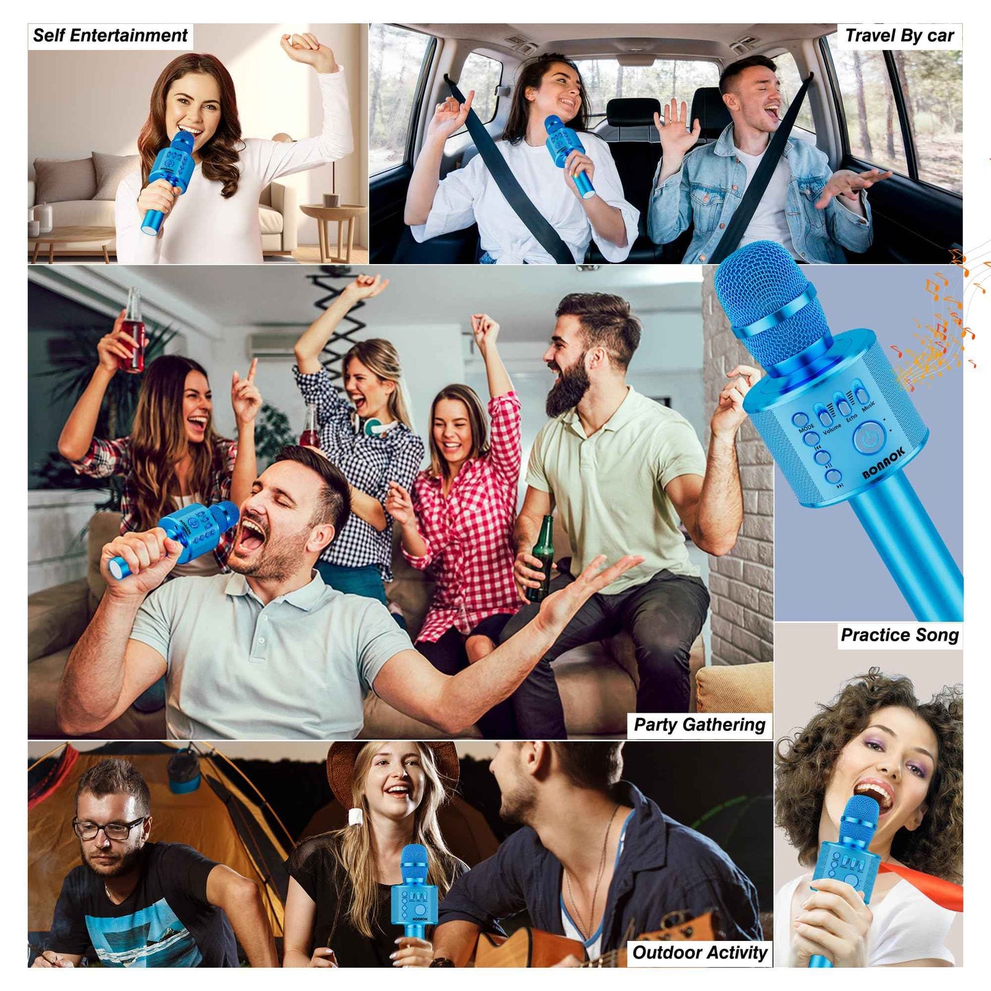 BONAOK Wireless Bluetooth Karaoke Microphone, Portable Toy Microphone for Singing, Gifts to Girls Boys Kids Adults All Age Q37（Bright Purple）