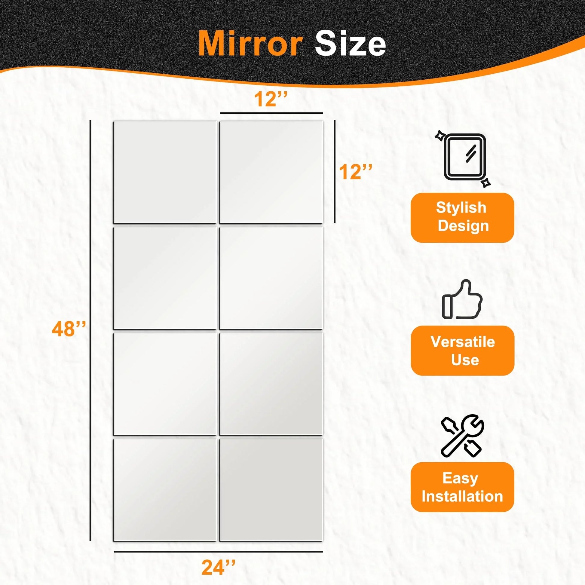 Delma Home Gym Mirrors, 12'' x 12'' Glass Mirror Tiles (16 PCS), Square Large Wall Mirror for Home Gym, Bedroom, Door,Bathroom, Frameless Mirror Sets - Jlhbookstore.store