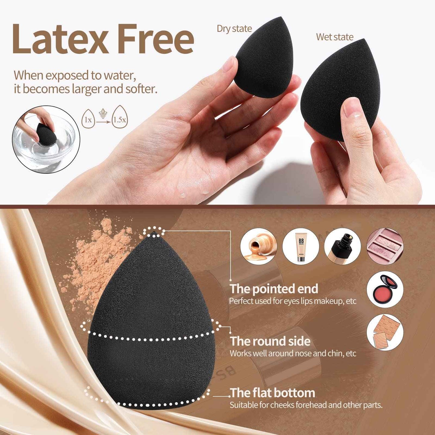 BS-MALL Makeup Brush Set 11Pcs Bamboo Synthetic Kabuki Brush Set Foundation Powder Blending Concealer Eye shadows Blush Cosmetics Brushes with Organizer Bag & Makeup Sponge (Bamboo 11)