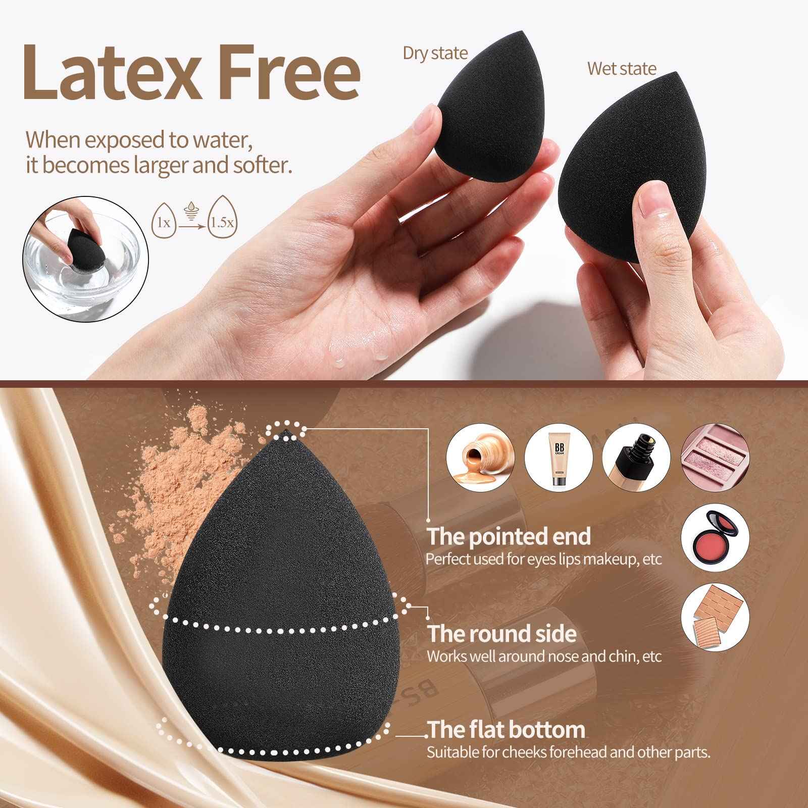 BS-MALL Makeup Brush Set 11Pcs Bamboo Synthetic Kabuki Brush Set Foundation Powder Blending Concealer Eye shadows Blush Cosmetics Brushes with Organizer Bag & Makeup Sponge (Bamboo 11)