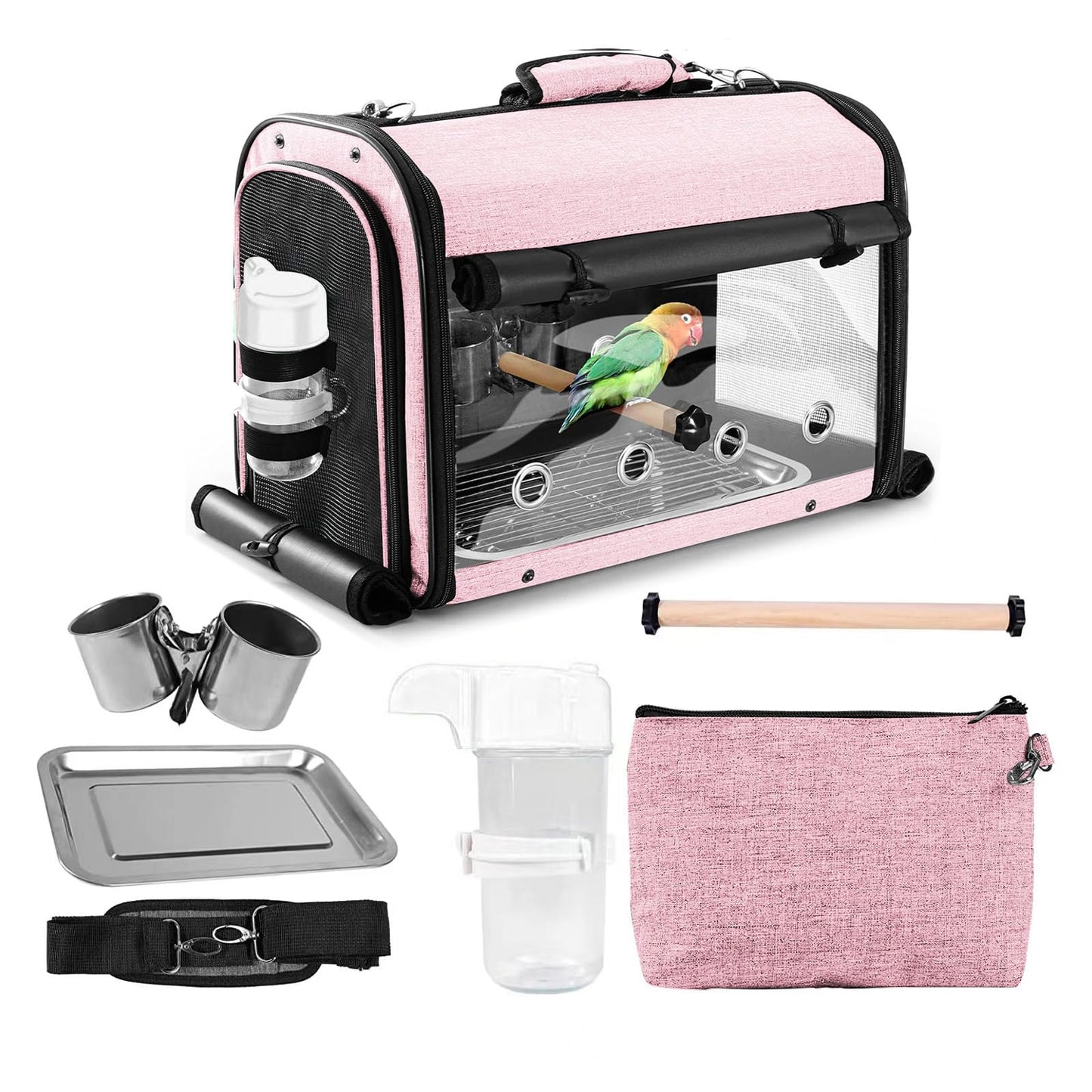 SUERTREE Bird Carrier Bag With Stand, Lightweight Backpack for Parrot, Portable Travel Cage, Pet Transparent Breathable Carrier