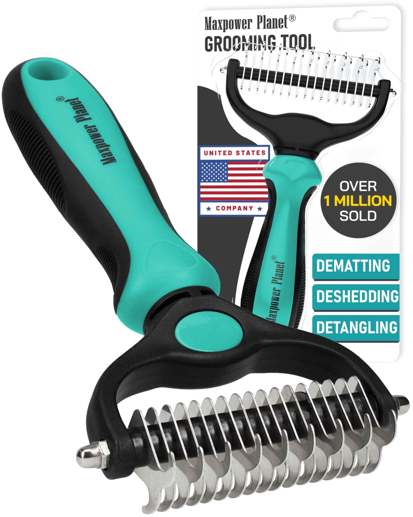 Maxpower Planet Pet Grooming Brush - Double Sided Shedding and Dematting Undercoat Rake Comb for Dogs and Cats,Extra Wide (B1 - Rake, Gloves & Comb, Large)