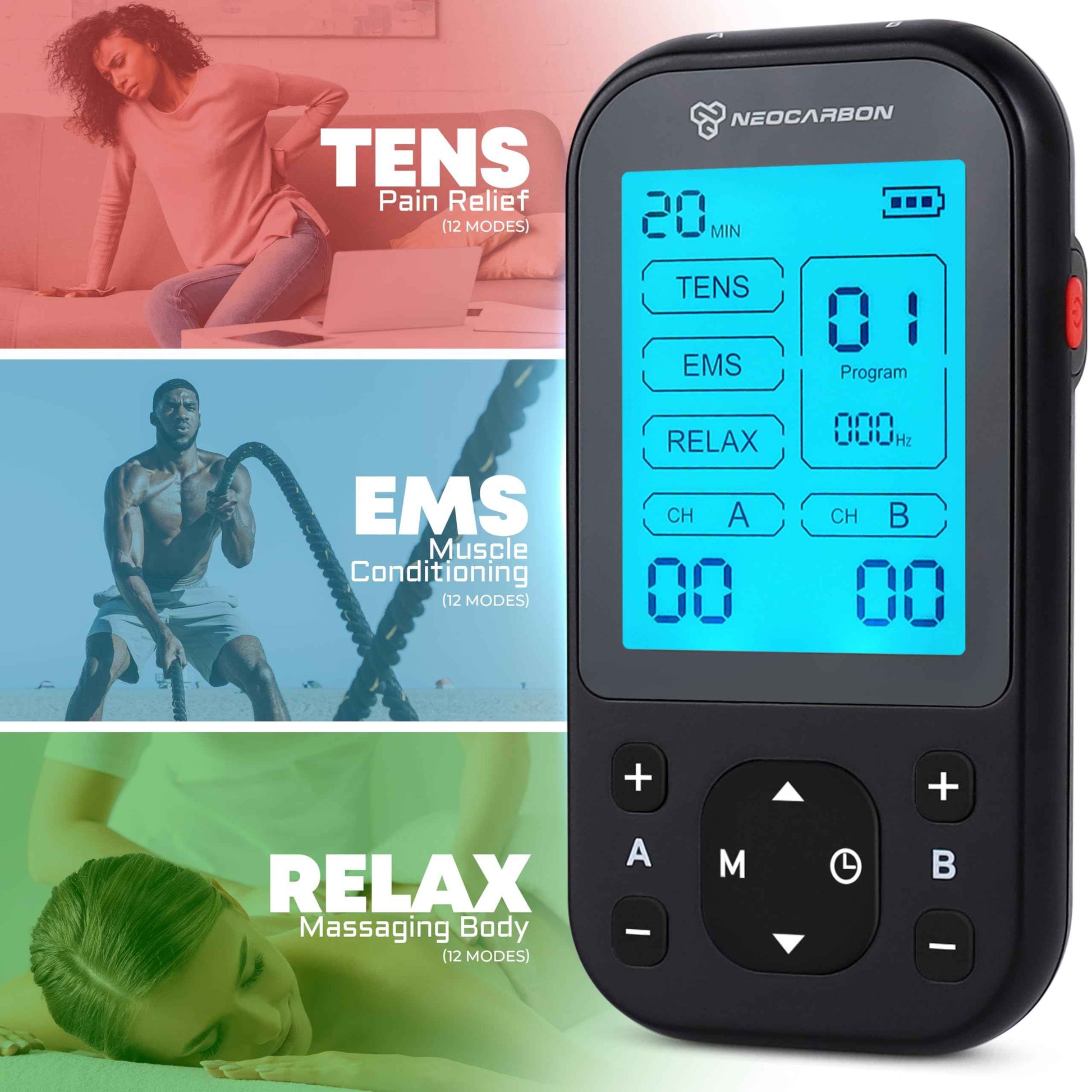 TENS Unit Muscle Stimulator Pro for Back Pain Relief, Shoulder Recovery and Physical Therapy, Electronic EMS Massager Machine with PMS Pulse for Effective Shock Therapy, Black