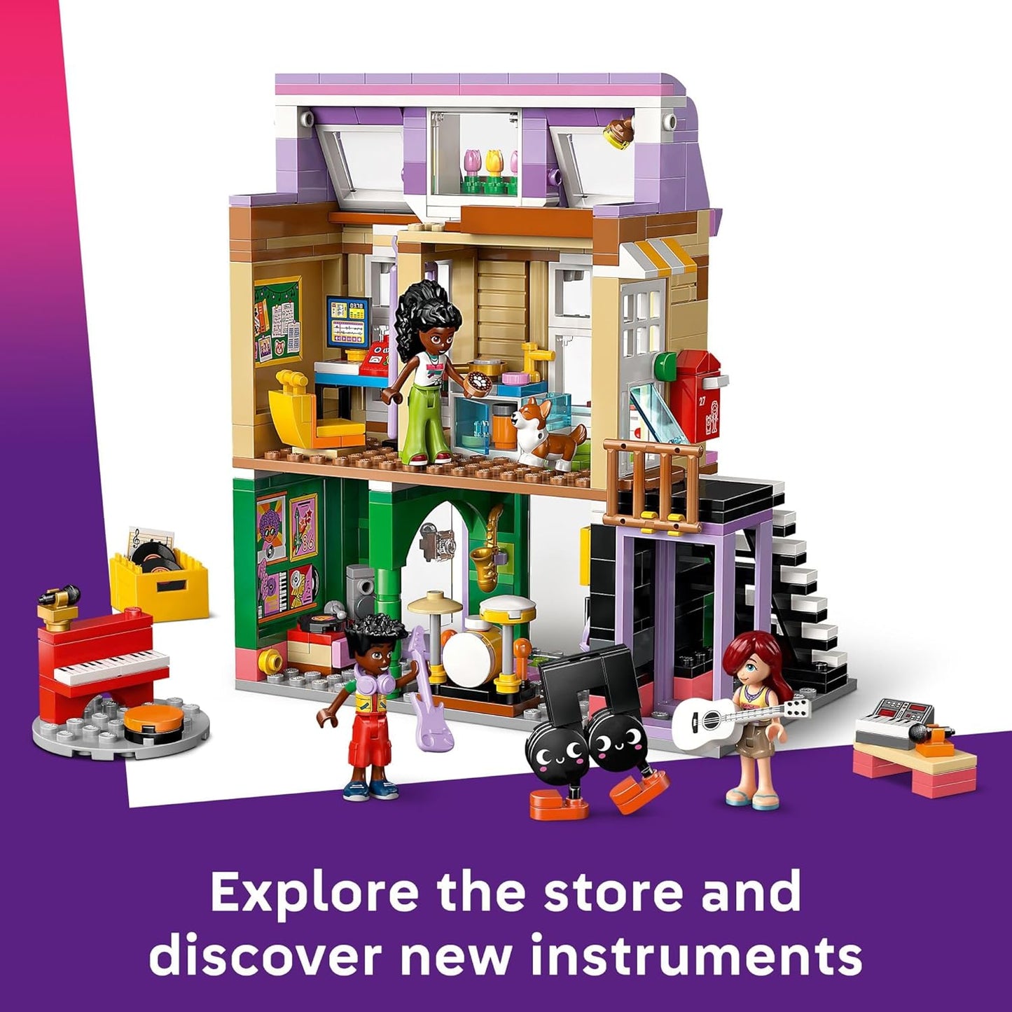 LEGO Friends Music Store & Apartment Building Set - Interactive Storytelling Playset for Girls & Boys, Ages 7+ - Includes Marimba The Corgi Toy - Gift Idea for Birthdays and Music Lovers - 42653