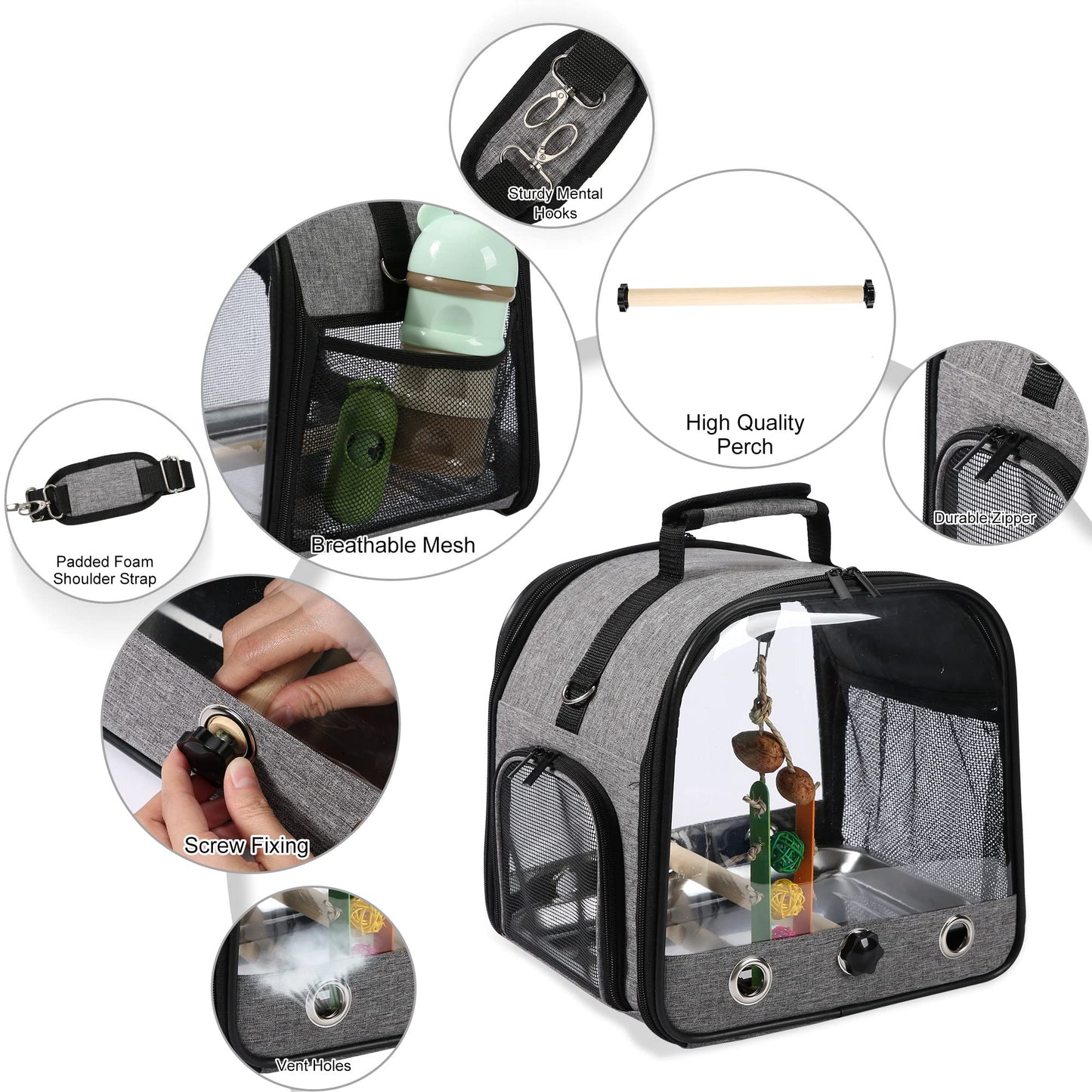 SUERTREE Bird Carrier Bag With Stand, Lightweight Backpack for Parrot, Portable Travel Cage, Pet Transparent Breathable Carrier