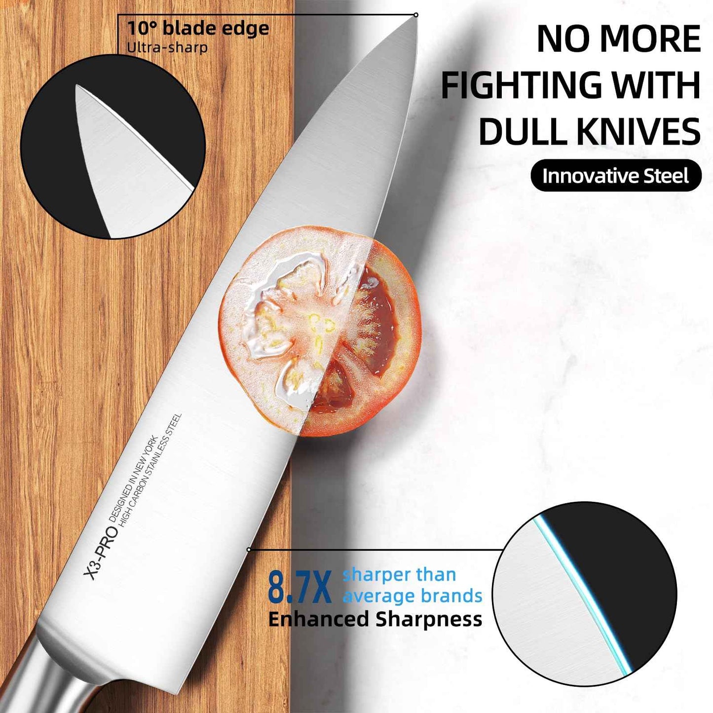 Knife Set Premium, Japanese 14 Pcs Kitchen Knife Block Set Enduring Razor Sharp High Carbon Stainless Steel, Black Chef Knives Set with Built-in Sharpener and Quality Acacia Wood Block