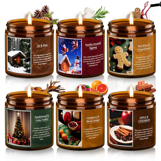 Christmas Candle Set, 6 Pack Candles for Home Scented, Aromatherapy Jar Candle Gifts for Women, Natural Soy Wax Long Lasting Glass Candle Set, Scented Candles for Christmas, Birthday, Thanksgiving Day