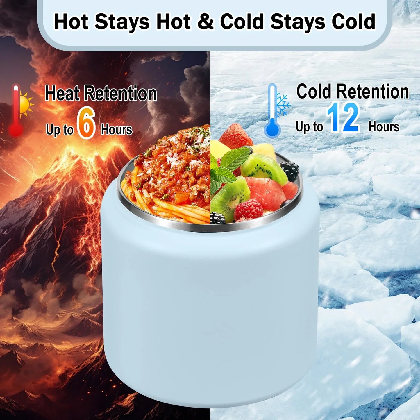 13.5oz Kids Jar for Hot Food, Insulated Vacuum Food Jar with Buckle Lid, Stainless Steel Wide Mouth Leak Proof Insulated Lunch Container for School Picnic Travel, Blue - Jlhbookstore.store