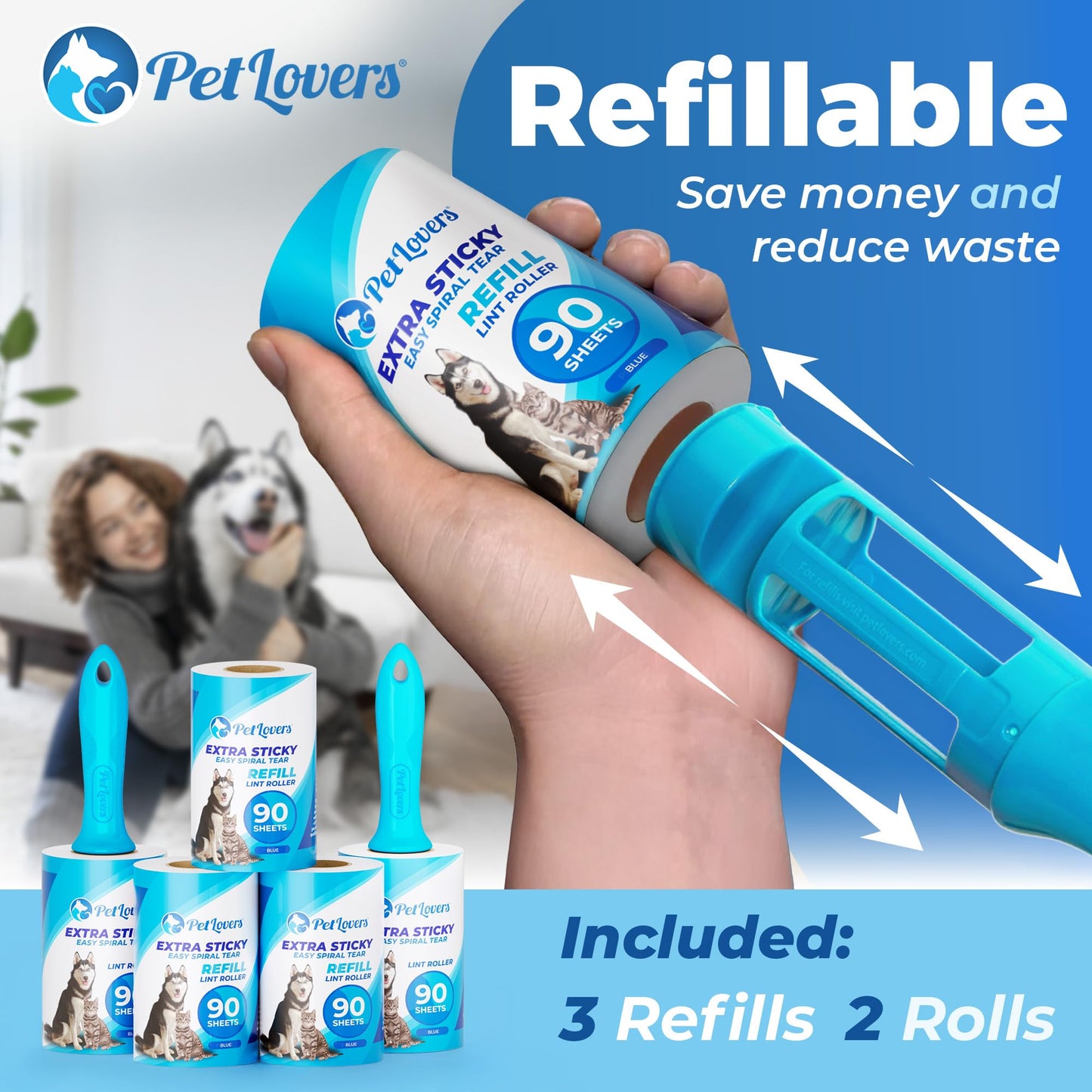PetLovers Extra Sticky Lint Roller Mega Value Set 450 Sheets for Pet Hair Removal and Clothes, Dog and Cat Lint Remover 5 Pack jlhbookstore.store