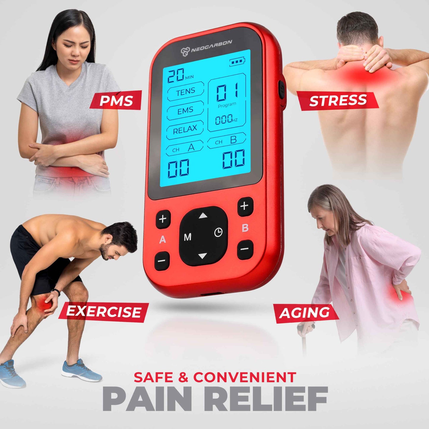 TENS Unit Muscle Stimulator Pro for Back Pain Relief, Shoulder Recovery and Physical Therapy, Electronic EMS Massager Machine with PMS Pulse for Effective Shock Therapy, Black