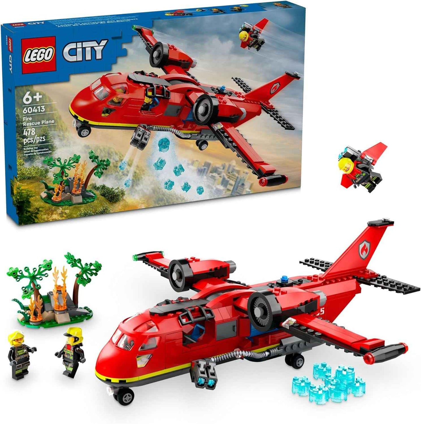 LEGO City Fire Rescue Plane Toy - Building Blocks Playset for Boys & Girls, Ages 6+ - Pretend Play for Role Play for Kids - Gift for Christmas - 60413