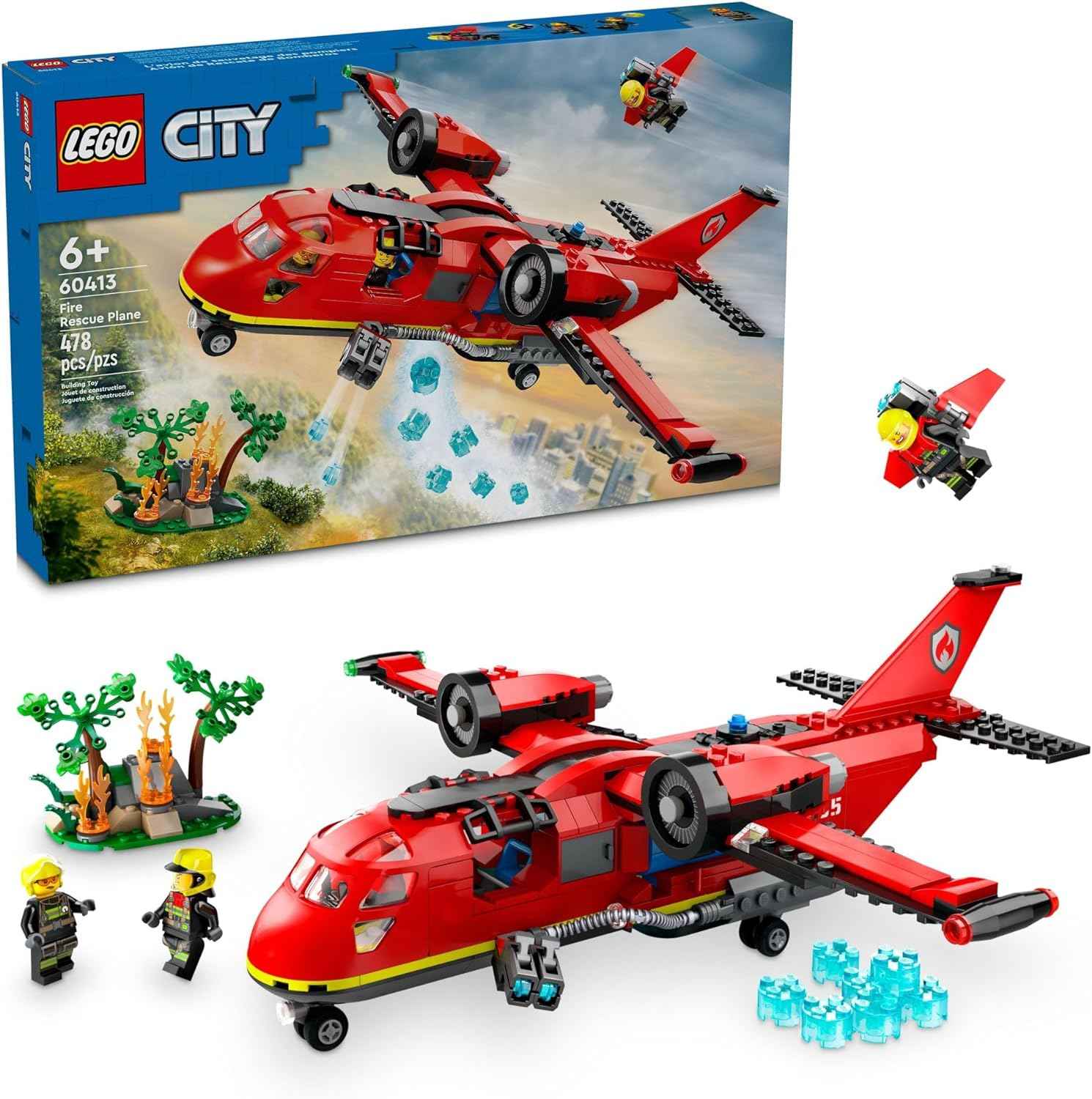 LEGO City Fire Rescue Plane Toy - Building Blocks Playset for Boys & Girls, Ages 6+ - Pretend Play for Role Play for Kids - Gift for Christmas - 60413
