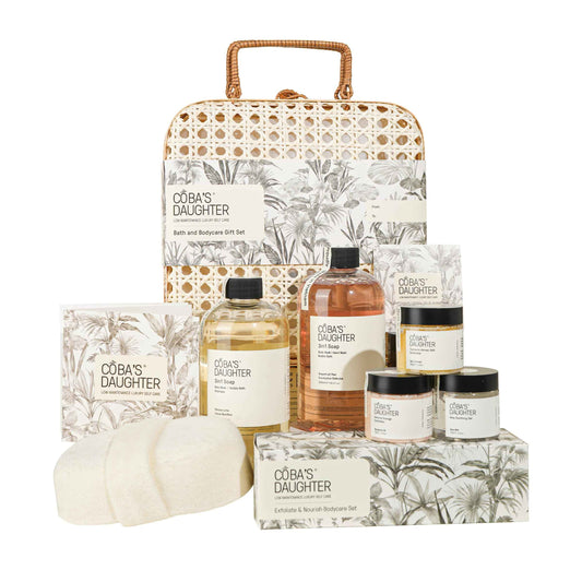 COBA’S DAUGHTER Christmas Gift for Women - Bath & Body Care Gift Basket, 7-Piece Spa Inspired Set with Body Wash, Bubble Bath & Travel Minis - Perfect Birthday Gift, Self-Care Spa Set
