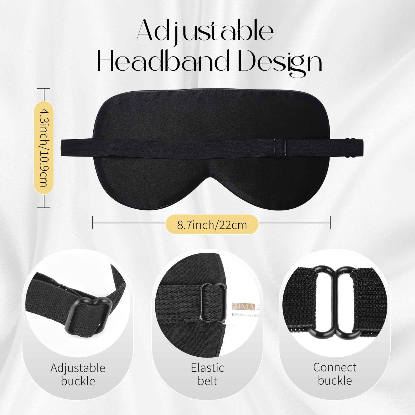 ZIMASILK 100% Mulberry Silk Sleep Mask with Adjustable Strap, Super-Smooth Soft Natural Silk Eye Mask for Sleep, Multiple Color Options(Navy Blue)