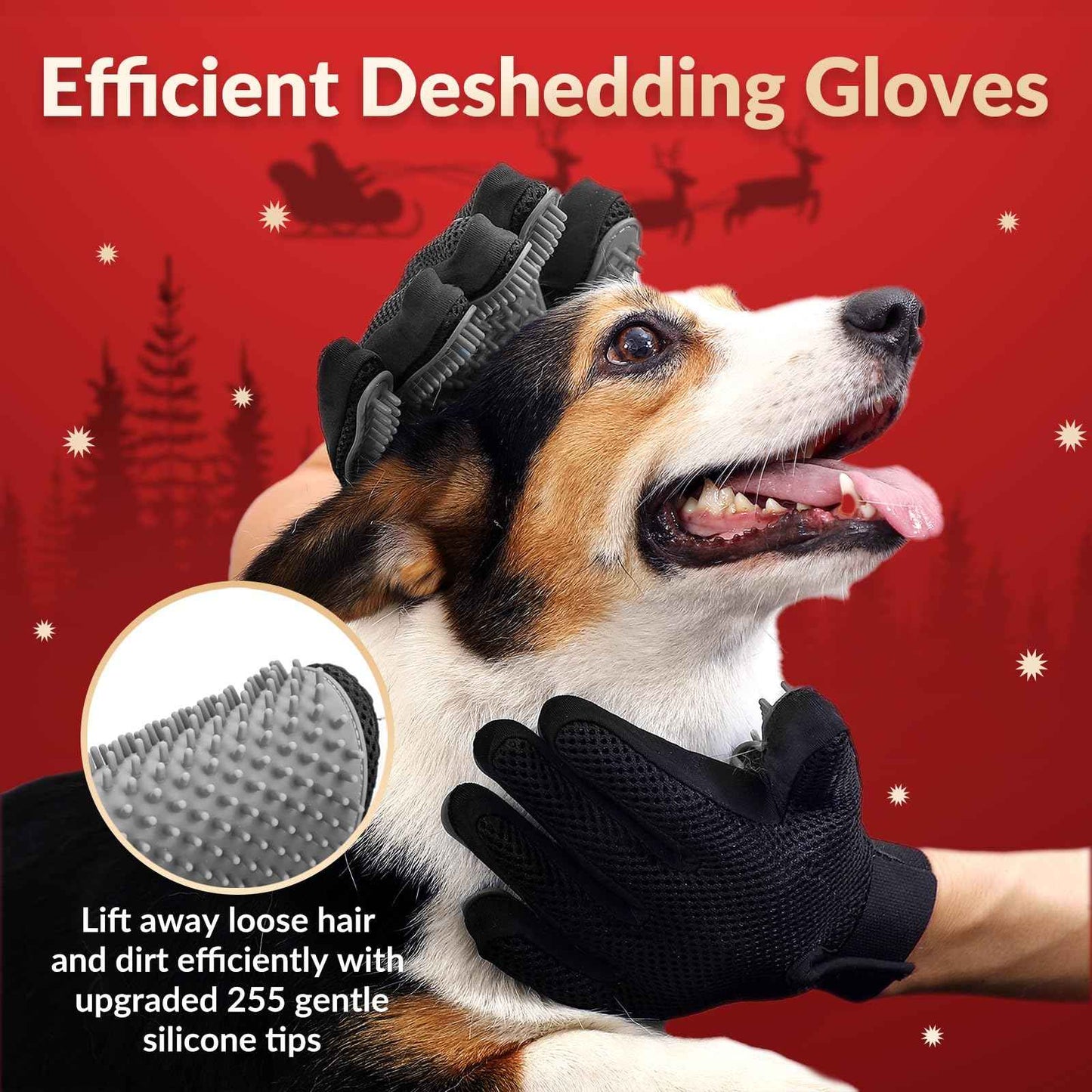 Upgrade Efficient Pet Hair Remover Gloves - Gentle Shedding Brushes for Dogs, Cats & Horses with Long and Short Hair - 1 Pair (Blue)