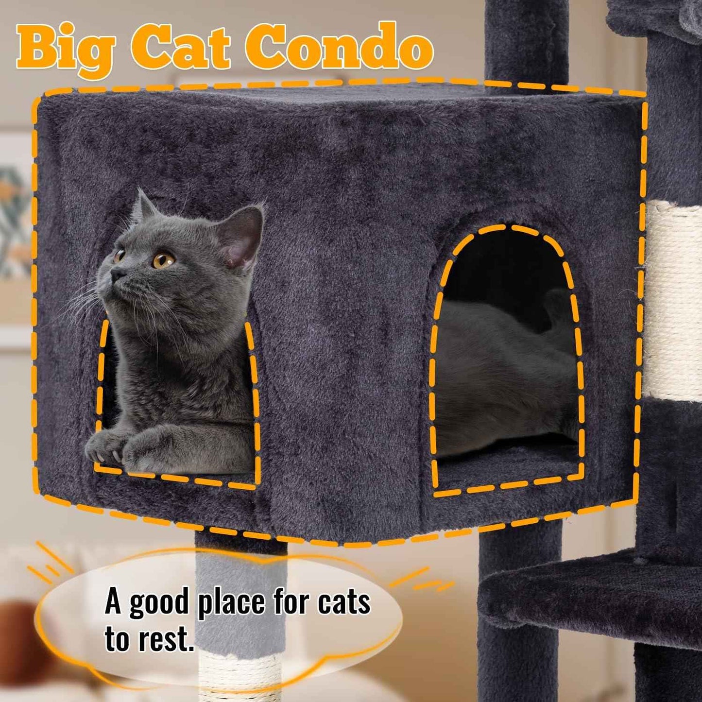FDW Cat Tree 54in Cat Tower Multi-Level Durable Cat Scratching Post & Cozy Fun Cat Jumping Platform Space Saving Cat Condo Pet Play House for Indoor Cats,Dark Gray