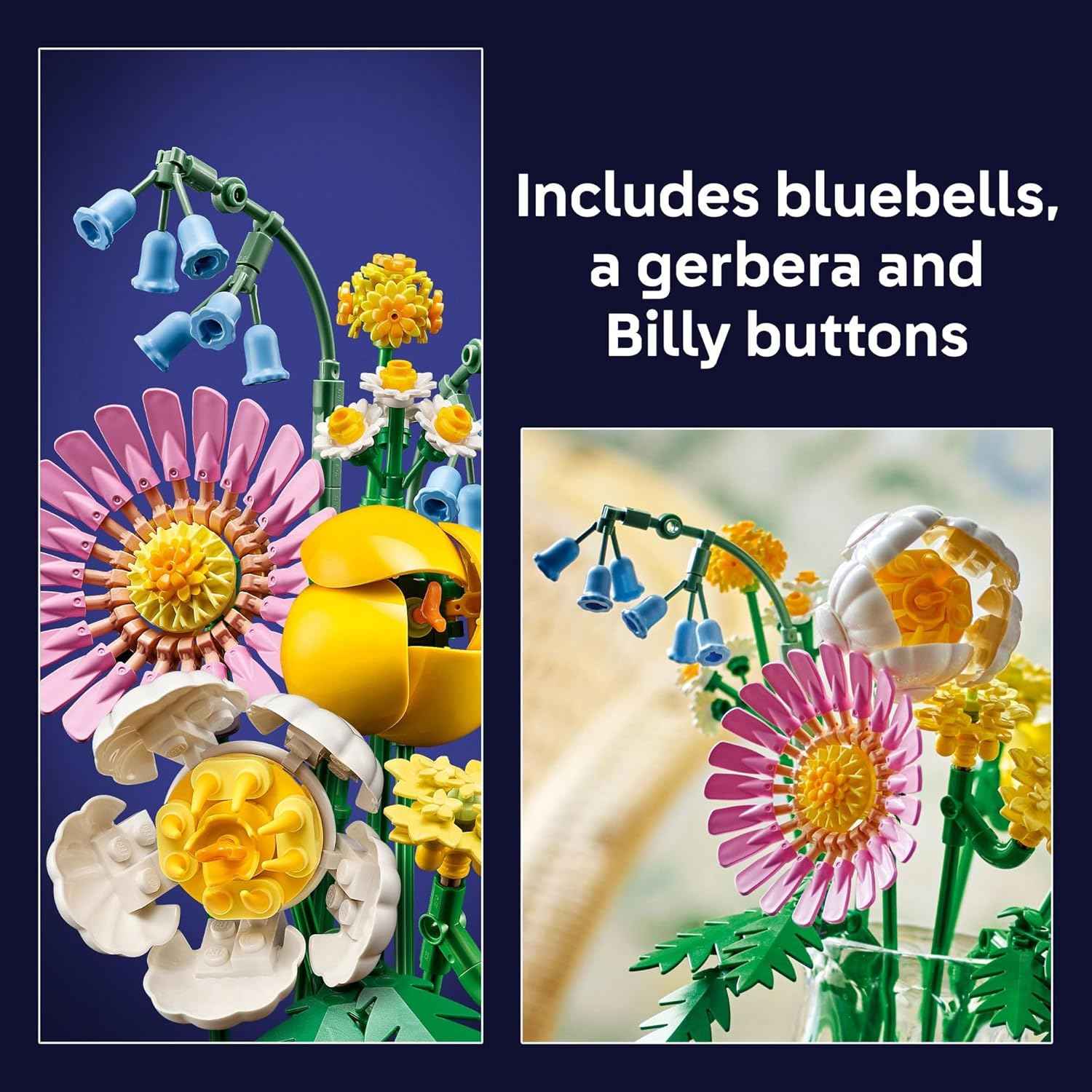LEGO Botanicals Petite Sunny Bouquet Building Toy - DIY Floral Arrangement for Girls & Boys, Ages 9+ - Bedroom, Desk, Home Decor - Faux Bluebells, Tulip, Daisy, and More - 10347