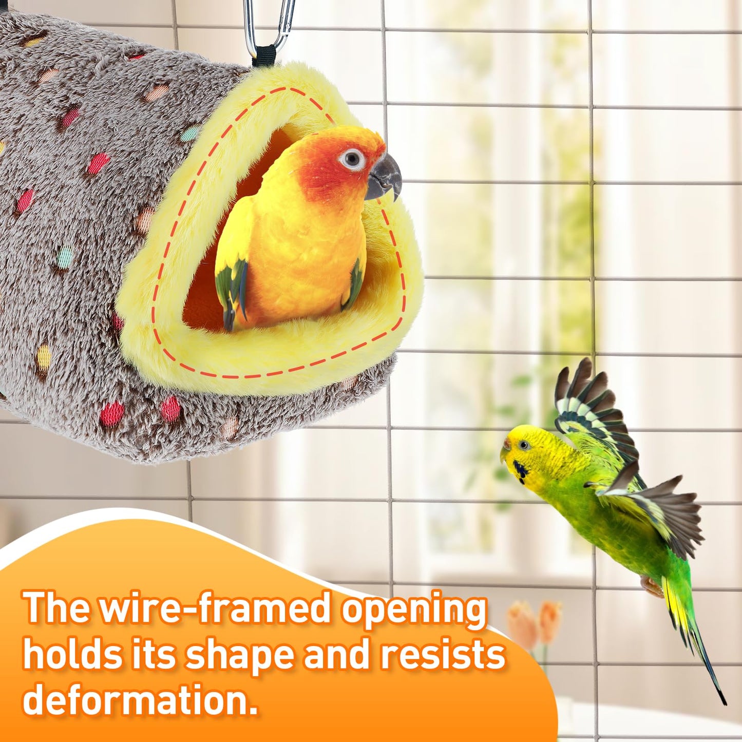 MEWTOGO Medium Winter Warm Bird Nest for Cage - Comfortable Birds Bed with Support Plate, Hanging Shed Hideaway Hammock Hut Gift for Macaws African Grey Amazon Parrots