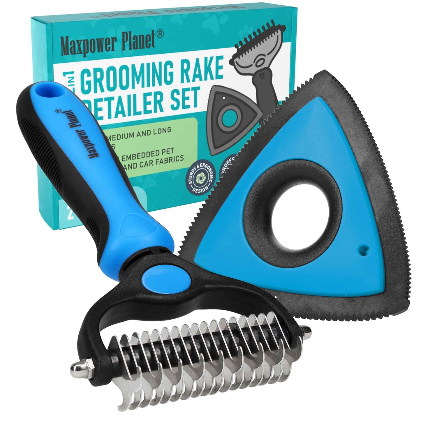 Maxpower Planet Pet Grooming Brush - Double Sided Shedding and Dematting Undercoat Rake Comb for Dogs and Cats,Extra Wide (B1 - Rake, Gloves & Comb, Large)